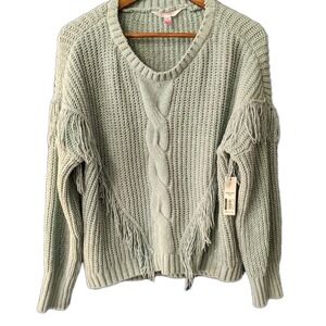 Chunky Knit‎ Sweater No Boundaries Women's Sage Green Size XXXL Fringe Shag NWT